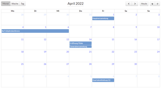 Screenshot Kalender mit Terminen